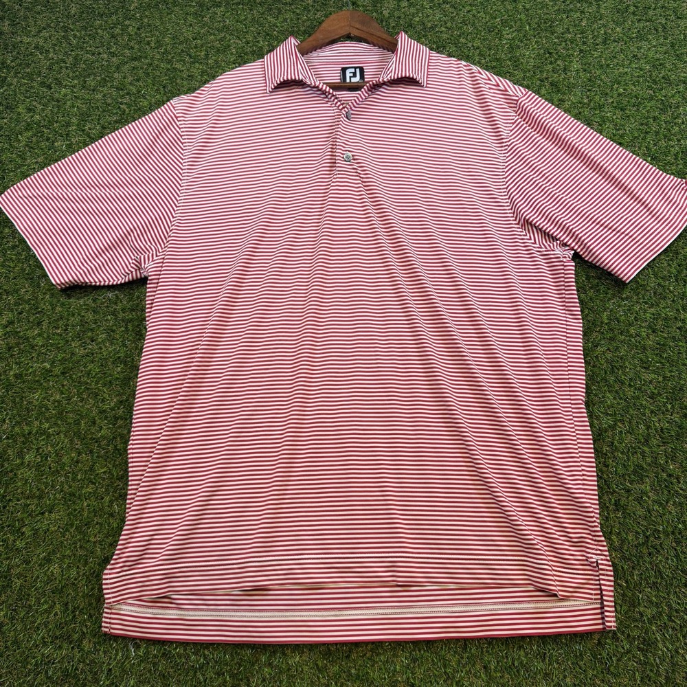 FootJoy Mens 2XL Red White Striped Short Sleeve Performance Golf Polo Shirt